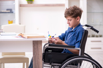 Disabled kid preparing for school at home