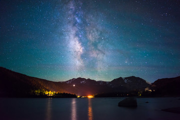 Fototapeta na wymiar Milky way over the June lake, California