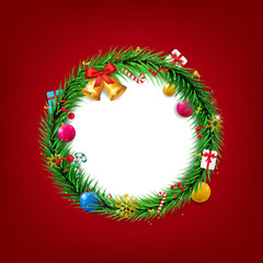 Fototapeta na wymiar Christmas wreath with decoration background. vector illustration.