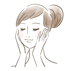 女性　スキンケア　水彩