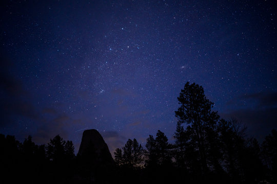 Starry Night in storm inm Devils Tower National Momument, Wyoming