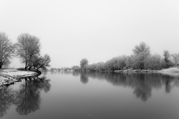 river Mures banks near Arad during winter