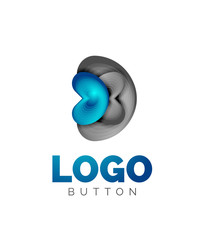 Abstract round shape logo template. Minimal geometrical design, 3d geometric bold symbol in relief style with color blend steps effect. Vector Illustration