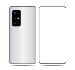 smartphone mockup with thin frames and blank white screen isolated