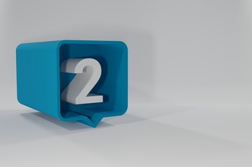 2 number balloon icon. Speech balloon 3d. Number Two. 3D illustration.  3D buttons with numbers. Three-dimensional Speech Bubble. Number Two. Communication concept. 3D render