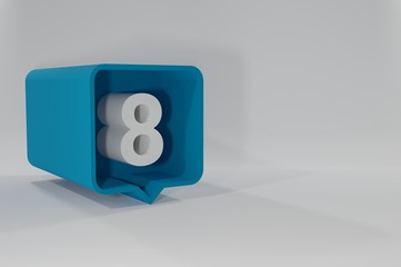 8 number balloon icon. Speech balloon 3d. Number Eight. 3D illustration.  3D buttons with numbers. Three-dimensional Speech Bubble. Number Eight. Communication concept. 3D render