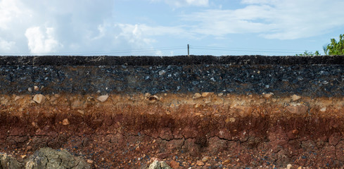 The layers of soil and rock of road.