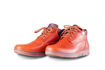 Brown man's shoes isolated on white background.