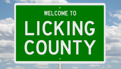 Rendering of a green 3d highway sign for Licking County