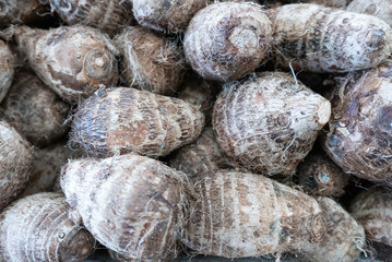 Bunch of textured brown taro close up
