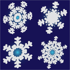 Collection of cute snowflakes on blue background.