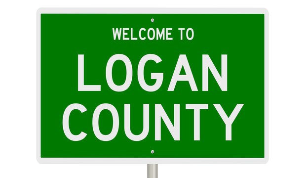 Rendering of a green 3d highway sign for Logan County