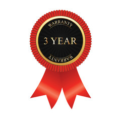 Shining gold vector guarantee sign with 3 year warranty
