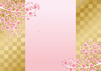 桜：桜　フレーム　フレーム枠　飾り枠　花びら　満開　桜吹雪　春　4月　テクスチャ　水彩