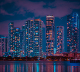 downtown miami city florida night building cityscape skyscraper lights lighting sea sky dusk