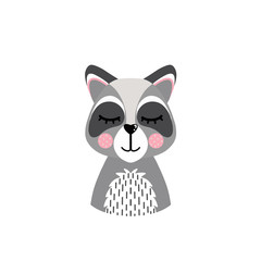 The head of a raccoon isolated on a white background. Cute animal. Vector illustration