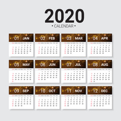 2020 calendar vector tempalte with golden flowing particle style.