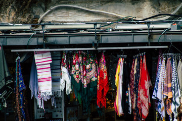 Various decorative objects sold in a souvenirs shop at the bazaar of the Old city of Jerusalem 