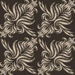 Beige diagonal vector seamless pattern. Texture for fabrics or packaging in brown color with floral elements.