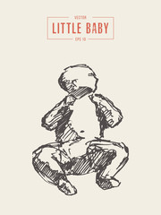 Silhouette cute little baby drawn vector sketch