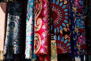 Various decorative objects sold in a souvenirs shop at the bazaar of the Old city of Jerusalem 