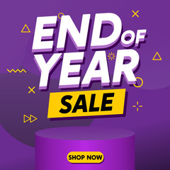 Naklejka na ściany i meble End of Year Sale Banner Template Vector for Poster, Flyer and Card with Purple Gradient Background