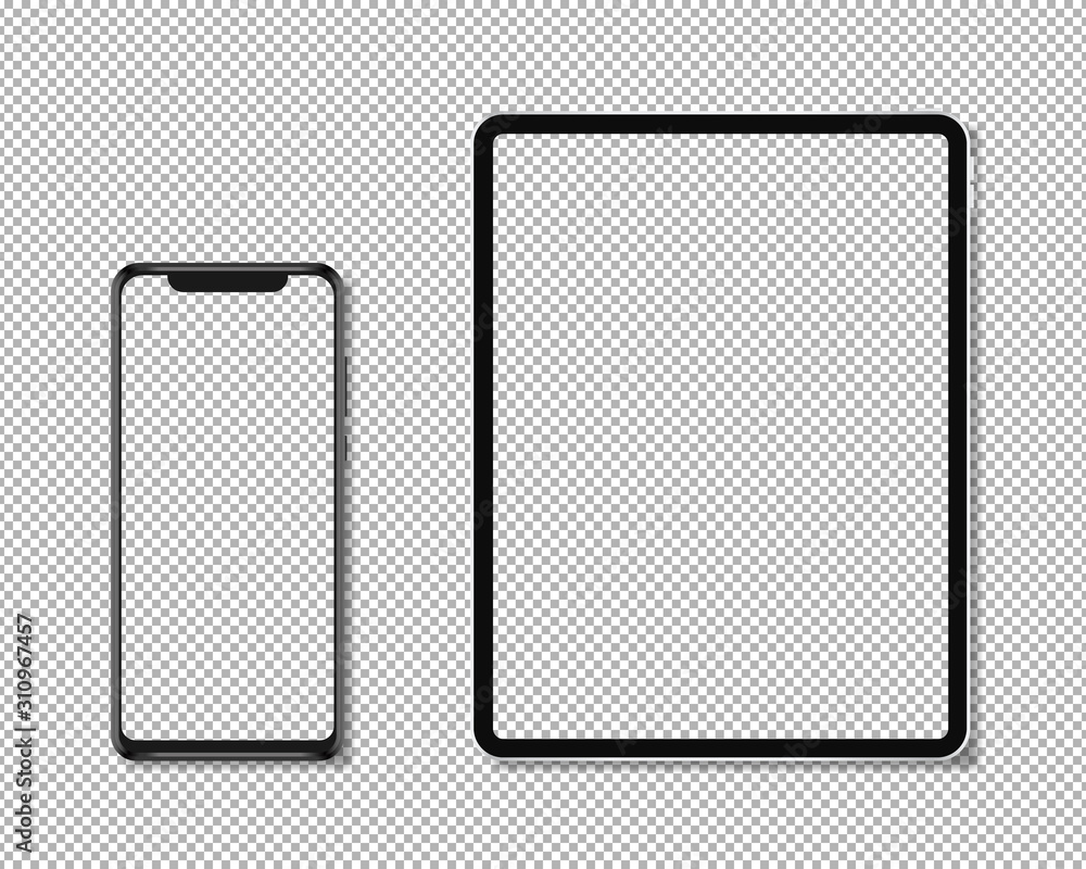 Poster realistic smartphone and tablet with transparent screen. tablet and smartphone mockup isolated on tr