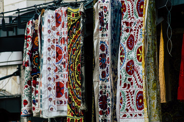 Various decorative objects sold in a souvenirs shop at the bazaar of the Old city of Jerusalem 