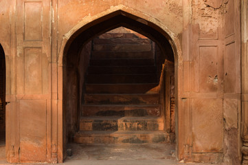 A step,ladder of entrance, main gate of main safdarjung tomb memorial at winter morning.