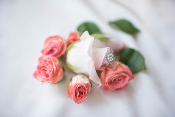spring wedding bouquet flat lay- roses- spring engagement
