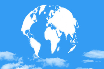Fototapeta premium World map shaped clouds on blue sky