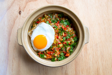 Spanish dish pisto manchego with fried egg