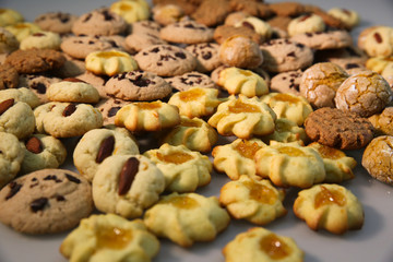 Background of handmade assorted cookies closeup