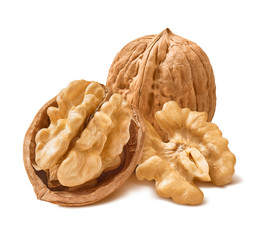 Walnuts in shells isolated on white background