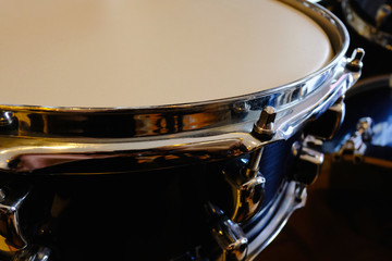 Fototapeta na wymiar close up of snare Drum , Drumset is it a instruments for drummer musician, percussion rythm equipment. with selective focus