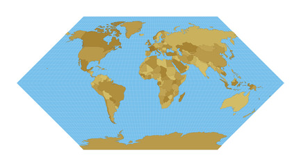 Fototapeta na wymiar World Map. Eckert I projection. Map of the world with meridians on blue background. Vector illustration.