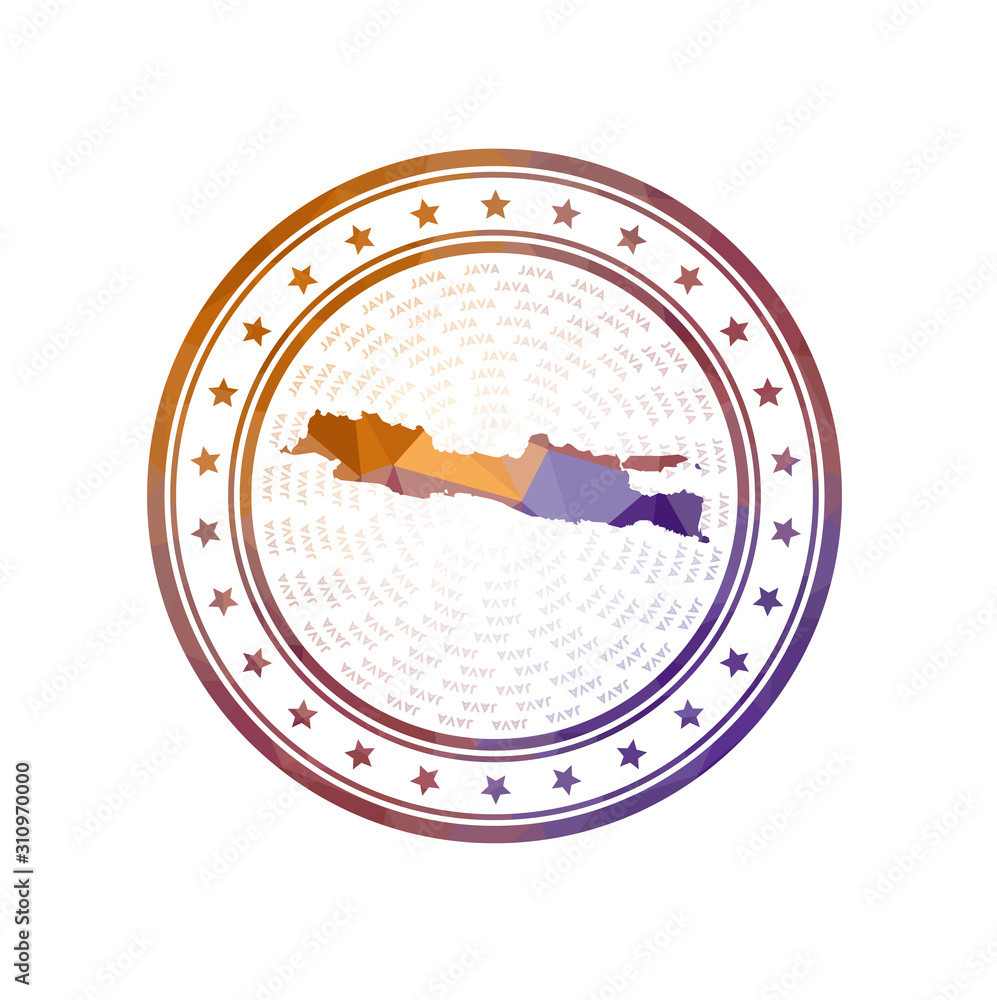 Aufkleber flat low poly stamp of java. polygonal java badge. trendy vector logo of the island.