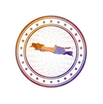 Flat low poly stamp of Java. Polygonal Java badge. Trendy vector logo of the island.