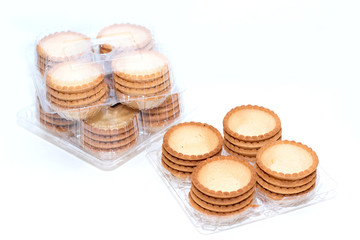 Empty tartlets on a white background for a festive buffet reception. The concept of cooking.