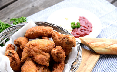 Crispy fried chicken wings with Bread crumbs (European style)..Chicken wing menu for children.