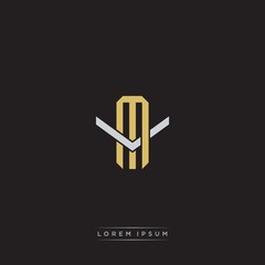 MV Initial letter overlapping interlock logo monogram line art style
