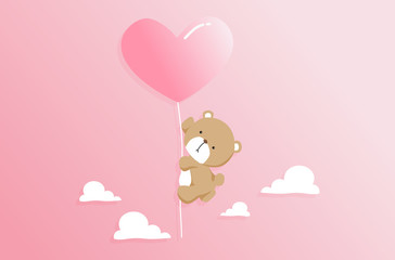 Valentines card with cute teddy bear in paper cut style. Space for your text.