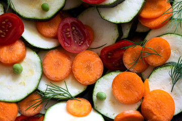 top view of many different fresh chopped vegetables