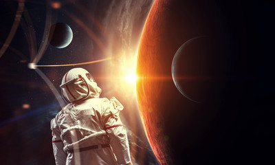 Spaceman and his mission. Mixed media