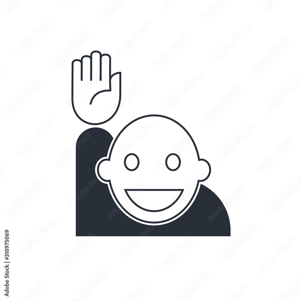 Poster man with a raised hand. vector icon on a white background.