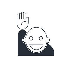 Man with a raised hand. Vector icon on a white background.