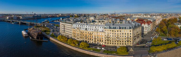 Fototapeta na wymiar Arial drone panoramic view of St. Peterburg. Sankt Peterburg. Istoric center. Bridges Architecture of Rusia