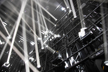 Black and white spotlight in the exhibition of Teamlab,Tokyo