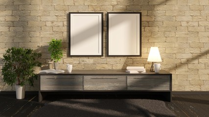 Template of an empty frame. Empty poster for photos, inscriptions and paintings. 3D rendering.