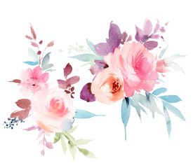 Computer drawn leaves and flowers